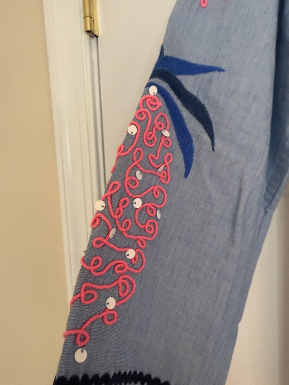 EUC Lilly Pulitzer Light Blue Embroidered Tunic with Pink Tassels - Picture 6 of 8